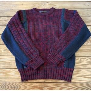 Vintage Giani Leone Sweater With Leather Size Medium Men’s Red Pullover